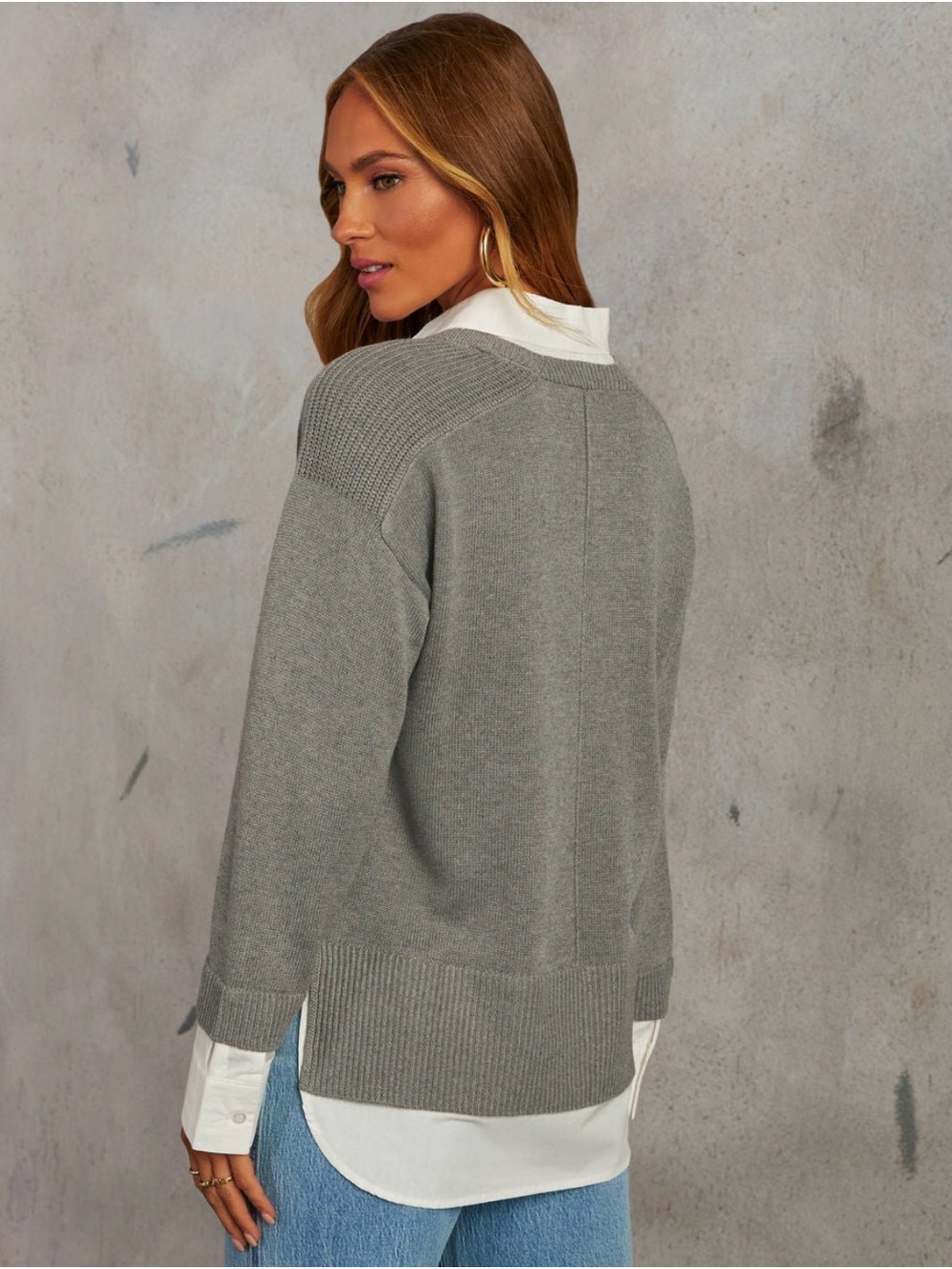 Vici Grey V-Neck Women's Sweater - Picture 3 of 8